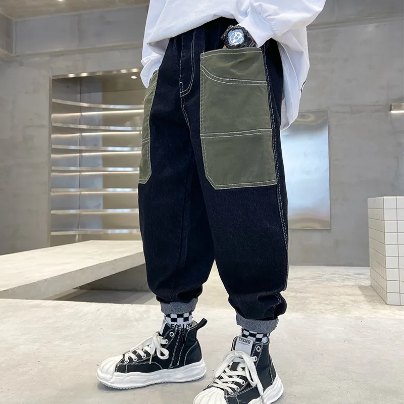 【110-170cm】目を奪われる ストリート系 ファッション 配色 かっこいい キッズ 男の子 デニム パンツ ボトムス