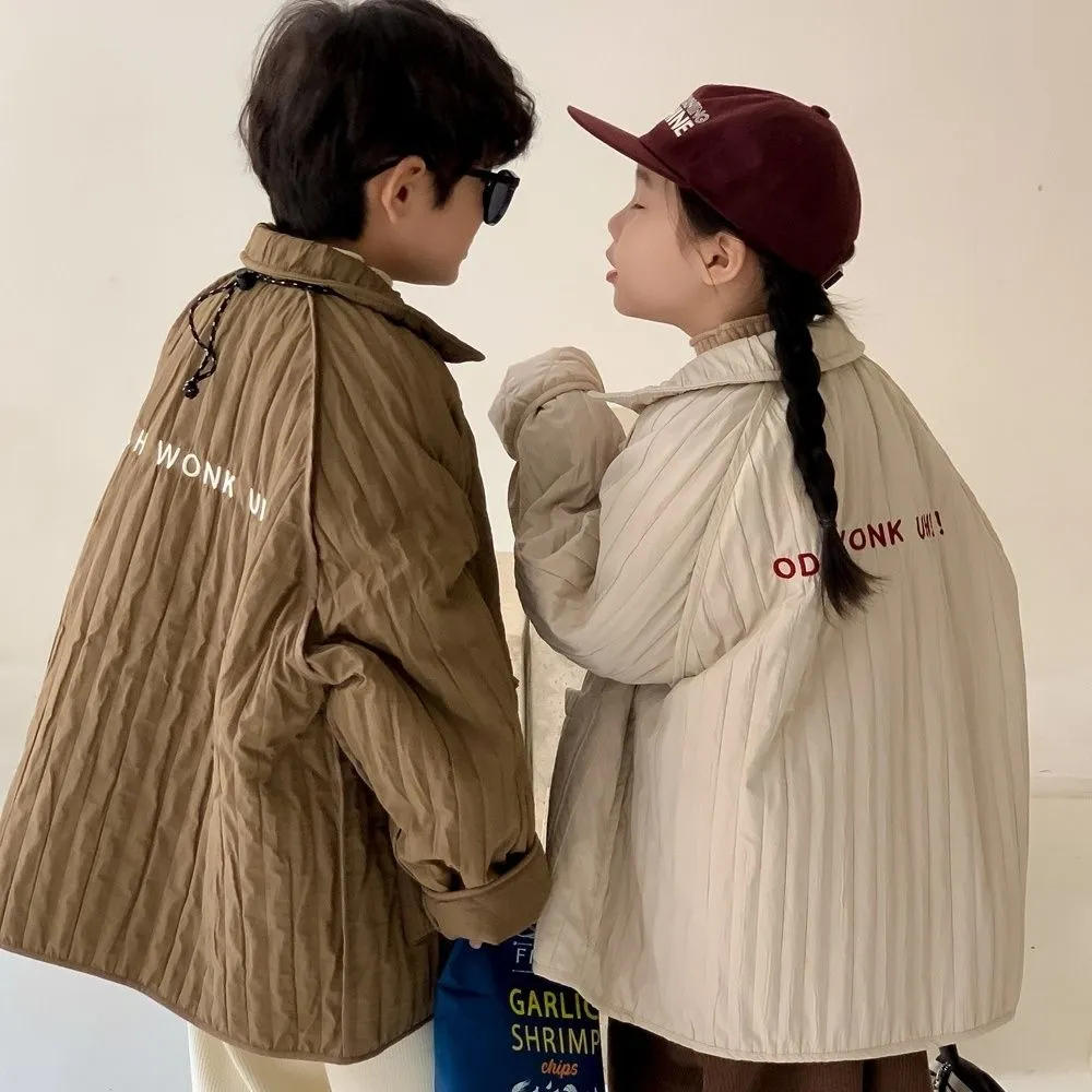 【90-140cm】2カラー展開 韓国スタイル ラペル レターシングルブレスト 長袖 カジュアル ストリップ 綿コート 子供服 アウター