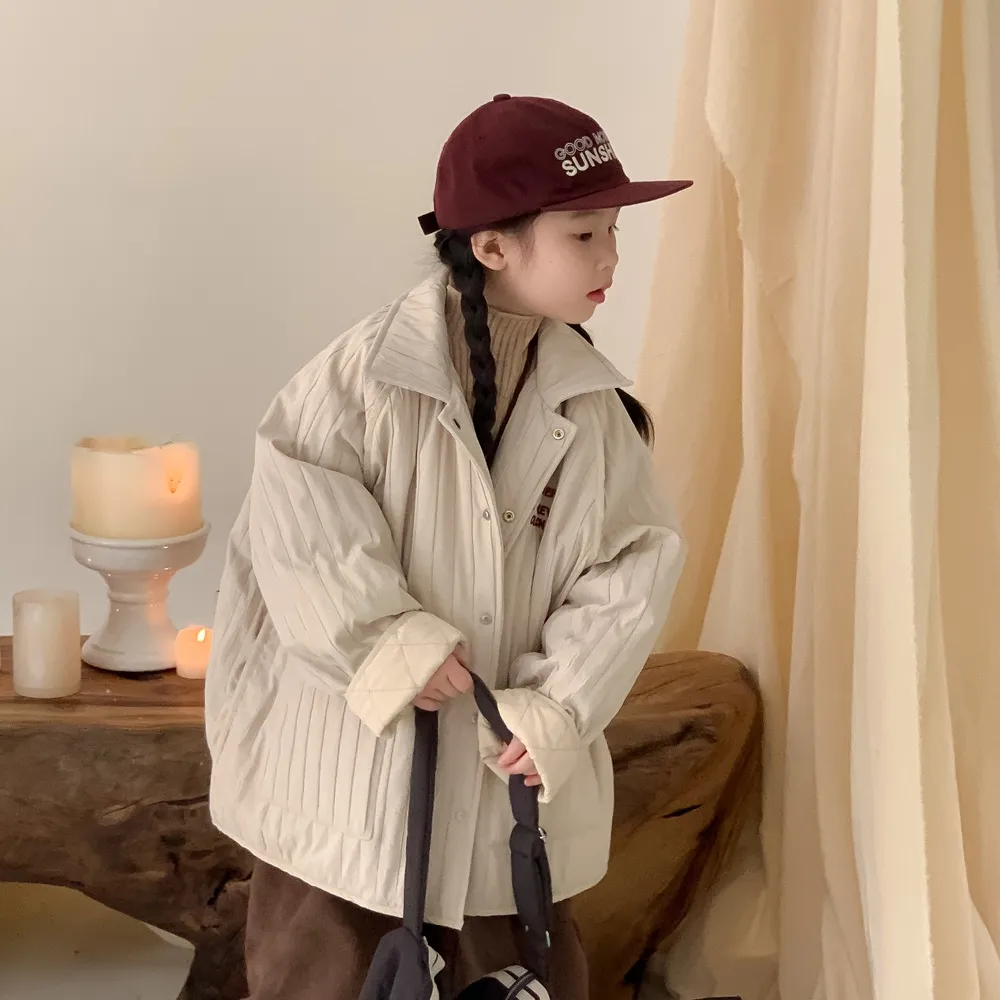 【90-140cm】2カラー展開 韓国スタイル ラペル レターシングルブレスト 長袖 カジュアル ストリップ 綿コート 子供服 アウター