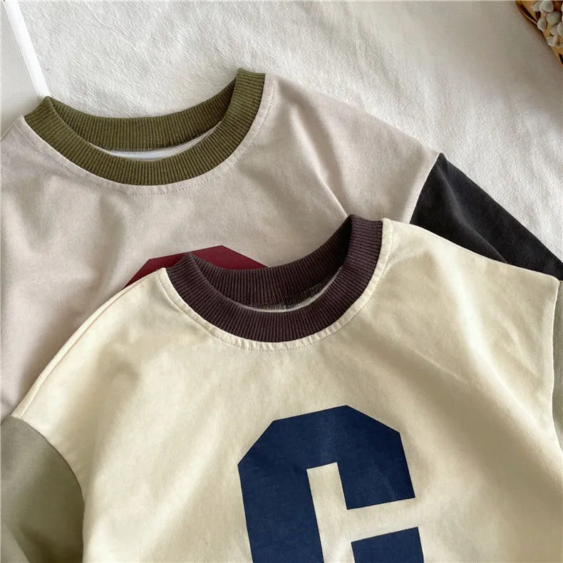 【80-130cm】2色選べる 着回し力抜群 レトロ 清新 キュート 配色 アルファベット 子供服 女の子 男の子 Tシャッツ トップス