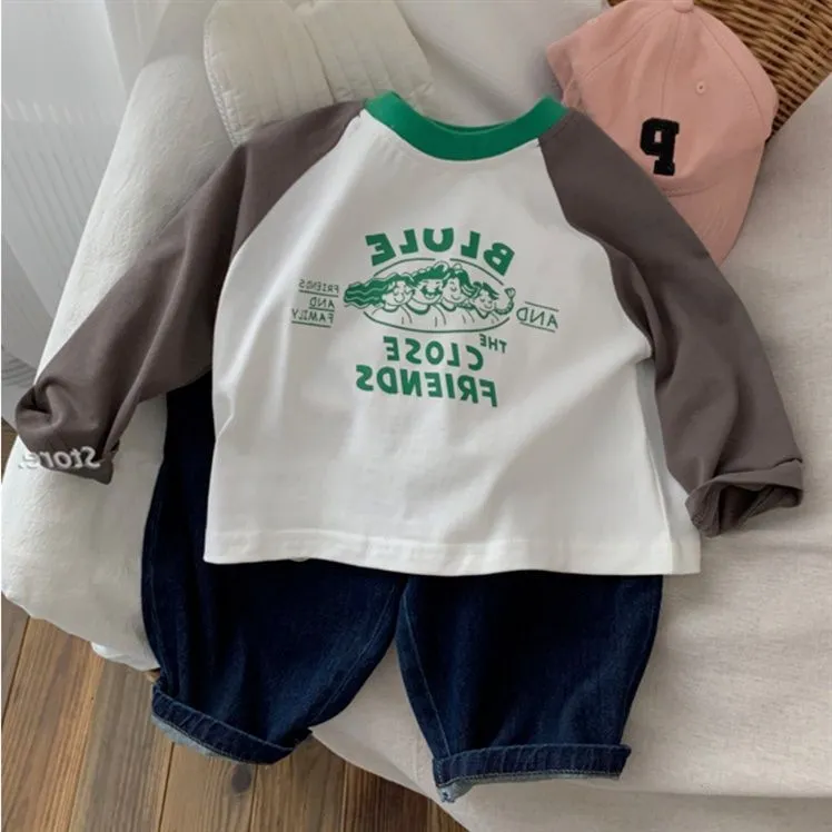 【80-130cm】着回し力抜群 シンプル 清新 かわいい カートゥーン 子供服 男の子 Tシャッツ トップス