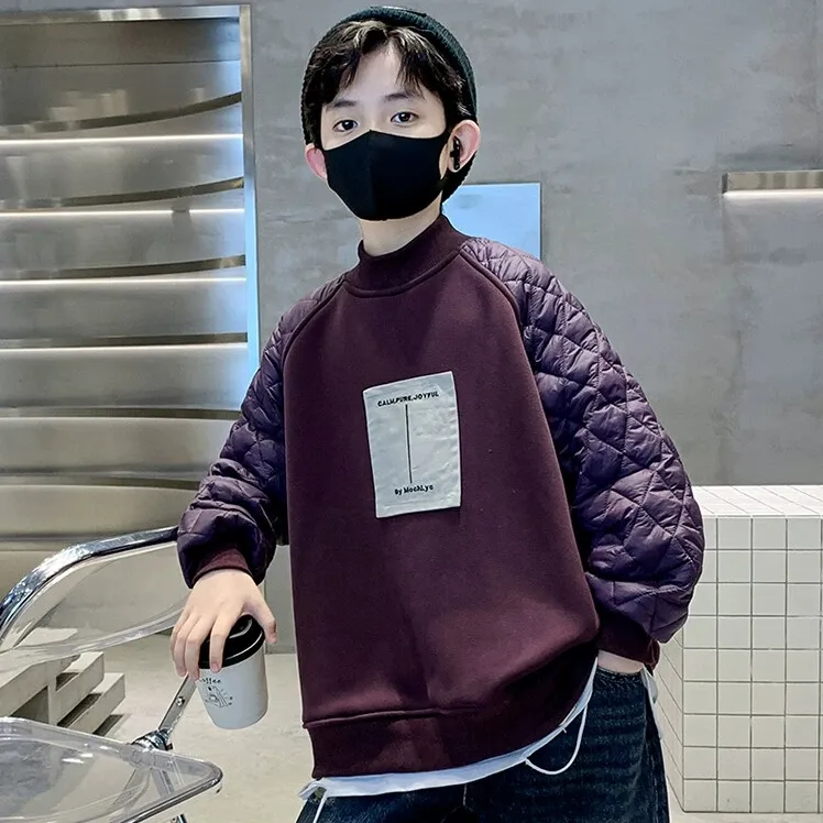 【120-180cm】2色選べる ファン急増中 カジュアル 韓国系 チェック柄 切り替え キッズ 男の子 パーカー トップス
