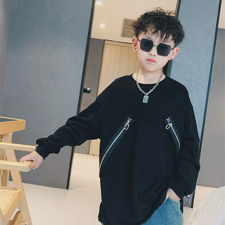 【110-160cm】定番シンプル 韓国系 ストリート系 アルファベット ファスナー キッズ 男の子 パーカー トップス