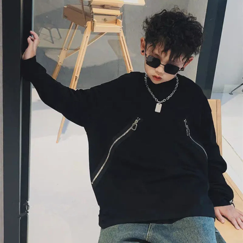 【110-160cm】定番シンプル 韓国系 ストリート系 アルファベット ファスナー キッズ 男の子 パーカー トップス