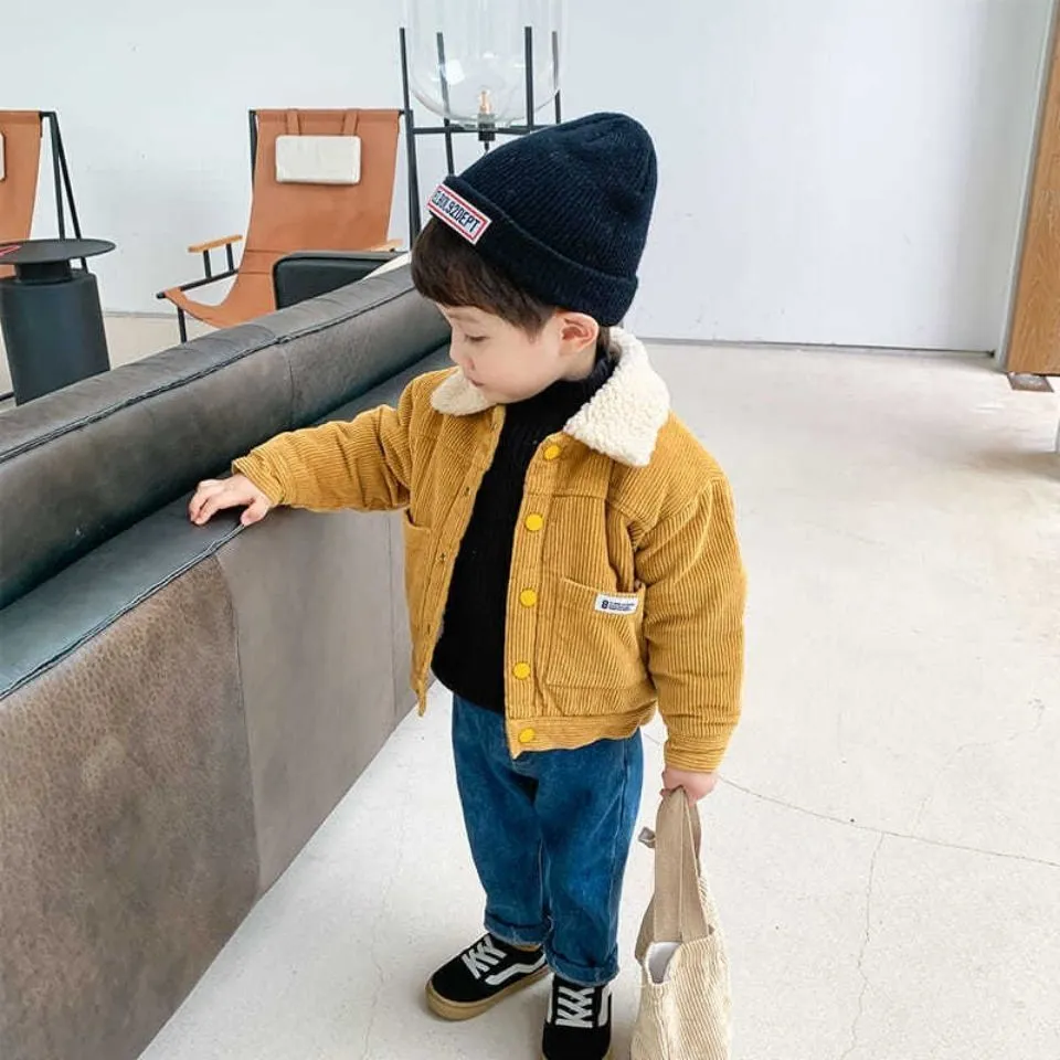 【90-130cm】気質アップ 子供服 両面テープ 男の子 無地 シンプル  レトロ  切り替え 中綿コート