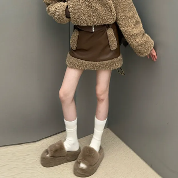 120-170 高見えデザイン もこもこ 秋冬 子供服 キッズ ジュニア 女の子 動物耳 フード付き アウター/ショートスカート/ロングスカート セットアップ(単品注文)
