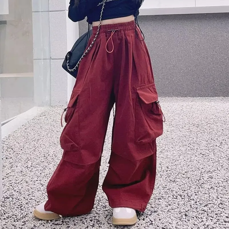 100-170 ヒップホップ ダンス 厚手/裏起毛 春秋冬 子供服 キッズ ジュニア 女の子 無地 ポケット付き ボトムス カーゴパンツ