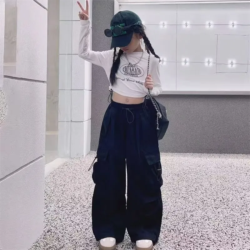 100-170 ヒップホップ ダンス 厚手/裏起毛 春秋冬 子供服 キッズ ジュニア 女の子 無地 ポケット付き ボトムス カーゴパンツ