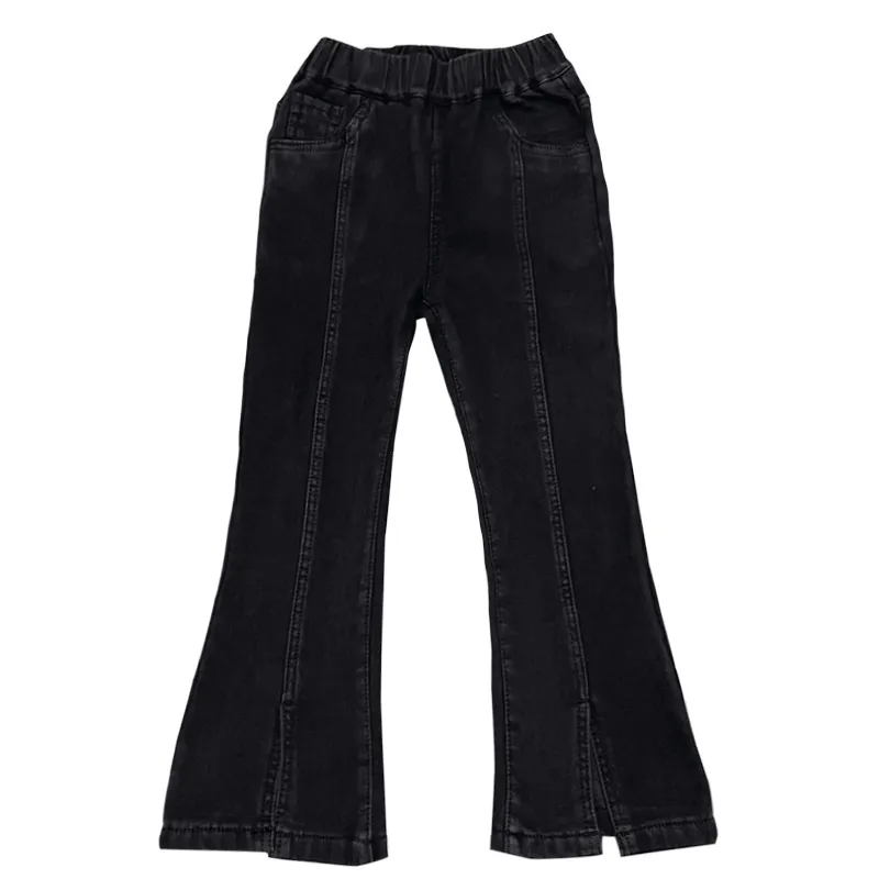 120-170 ファッション感満々 デニム 薄手/裏起毛 秋 冬 子供服 キッズ ジュニア 女の子 無地 スリット ボトムス フレアパンツ
