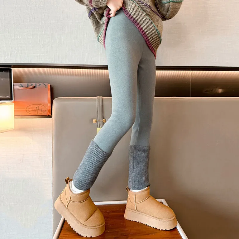 120-170 あったか お洒落 裏起毛 秋冬 子供服 キッズ ジュニア 女の子 無地 重ね着 ボトムス レギンス