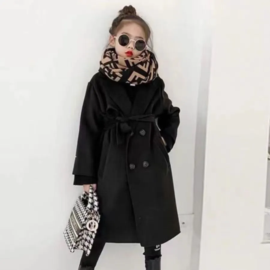 110-160 品質のいい新品 定番 厚手 秋冬 子供服 キッズジュニ ア女の子 無地 ダブルブレスト コート アウター