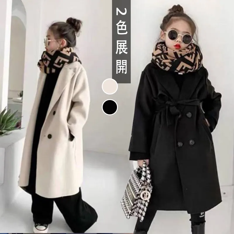 110-160 品質のいい新品 定番 厚手 秋冬 子供服 キッズジュニ ア女の子 無地 ダブルブレスト コート アウター