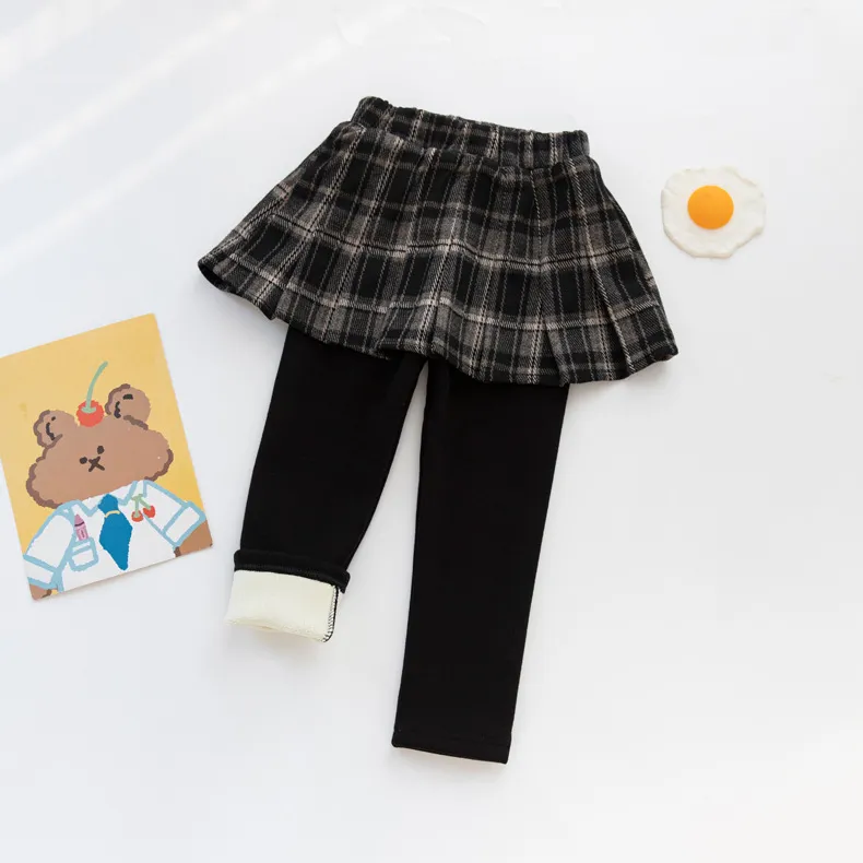 100-150 ファッション 裏起毛 秋冬 子供服 キッズ ジュニア 女の子 チェック柄 レイヤード ボトムス スカッツ レギンス