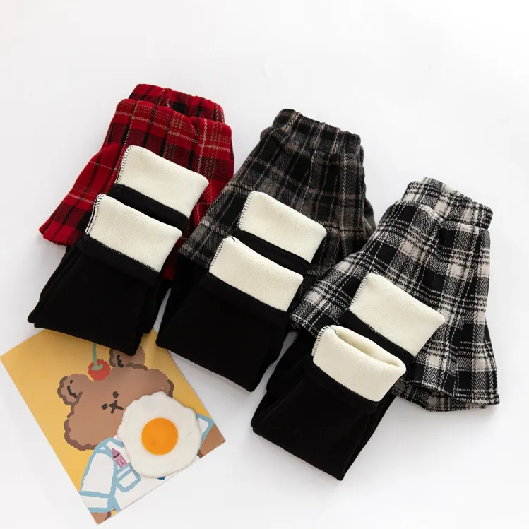 100-150 ファッション 裏起毛 秋冬 子供服 キッズ ジュニア 女の子 チェック柄 レイヤード ボトムス スカッツ レギンス
