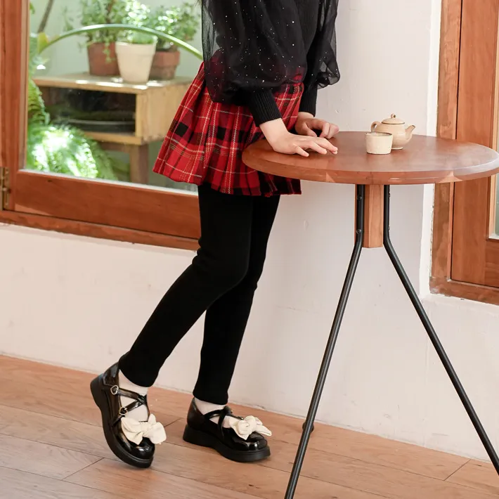 100-150 ファッション 裏起毛 秋冬 子供服 キッズ ジュニア 女の子 チェック柄 レイヤード ボトムス スカッツ レギンス