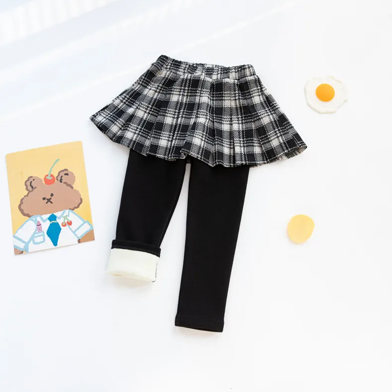 100-150 ファッション 裏起毛 秋冬 子供服 キッズ ジュニア 女の子 チェック柄 レイヤード ボトムス スカッツ レギンス
