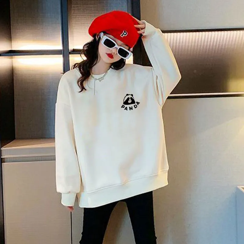 90-160 コットン カートゥーン 薄手/裏起毛 春秋冬 子供服 キッズ ジュニア 女の子 パンダ柄 前後プリント トップス トレーナー スウェット