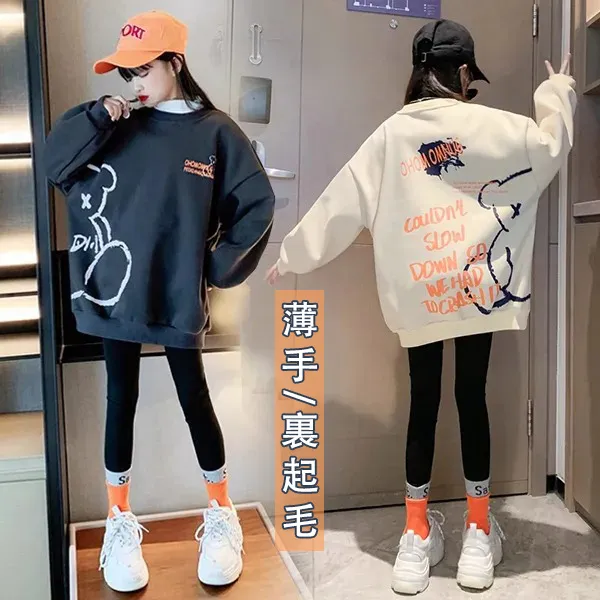 120-170 秋冬に最適 カートゥーン 薄手/裏起毛 春秋冬 子供服 キッズ ジュニア 女の子 前後プリント ゆったり トップス トレーナー スウェット