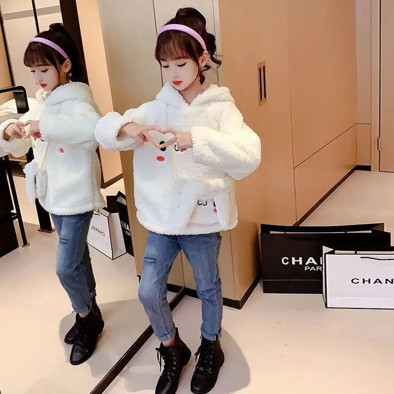 120-160 SNSで話題沸騰 可愛い ラムウール 秋冬 子供服 キッズ ジュニア 女の子 動物耳付き フード付き トップス パーカー