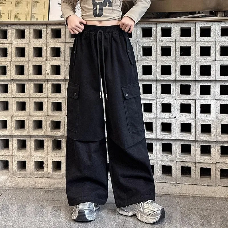 120-170 カジュアル ゆったり 春 秋 子供服 キッズ ジュニア 女の子 無地 ポケット付き ボウタイ ボトムス カーゴパンツ