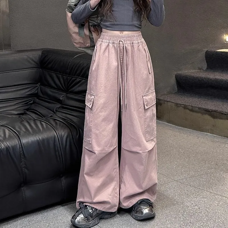 120-170 カジュアル ゆったり 春 秋 子供服 キッズ ジュニア 女の子 無地 ポケット付き ボウタイ ボトムス カーゴパンツ
