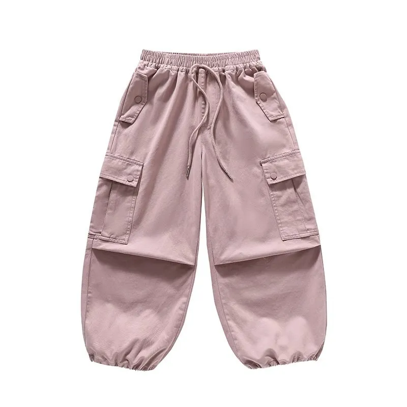 120-170 カジュアル ゆったり 春 秋 子供服 キッズ ジュニア 女の子 無地 ポケット付き ボウタイ ボトムス カーゴパンツ