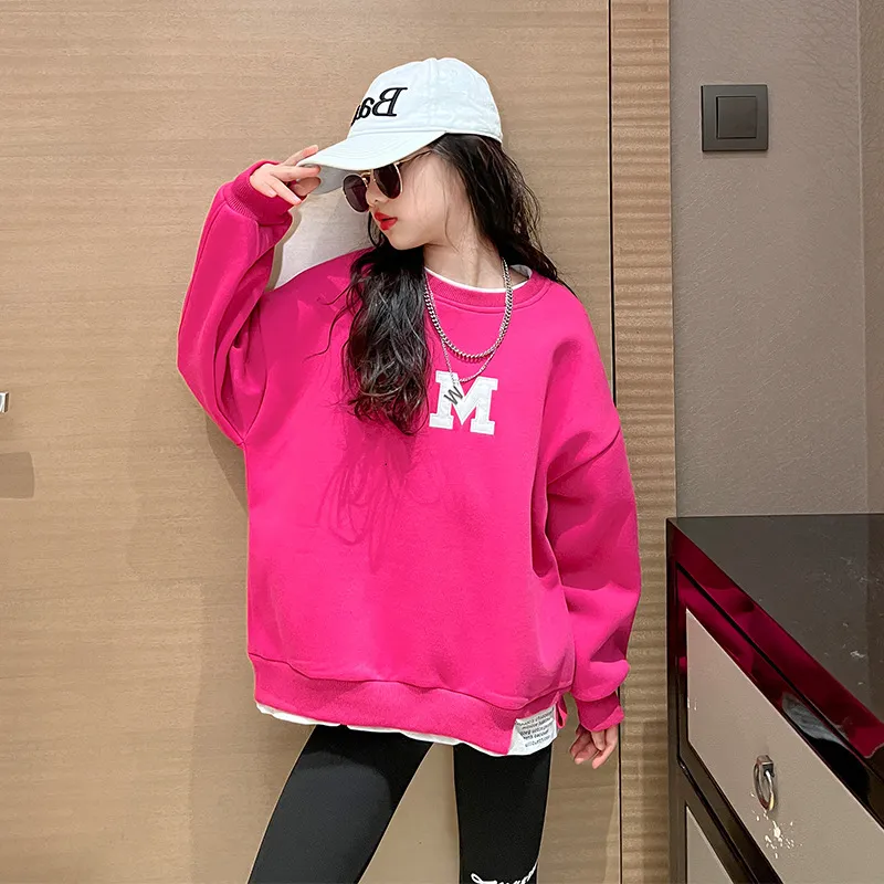 110-170 レイヤード風 ゆったり 春 秋 子供服 キッズ ジュニア 女の子 アルファベット トップス トレーナー スウェット