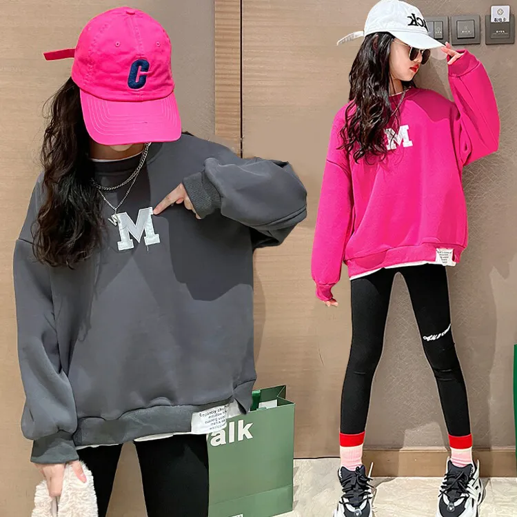 110-170 レイヤード風 ゆったり 春 秋 子供服 キッズ ジュニア 女の子 アルファベット トップス トレーナー スウェット