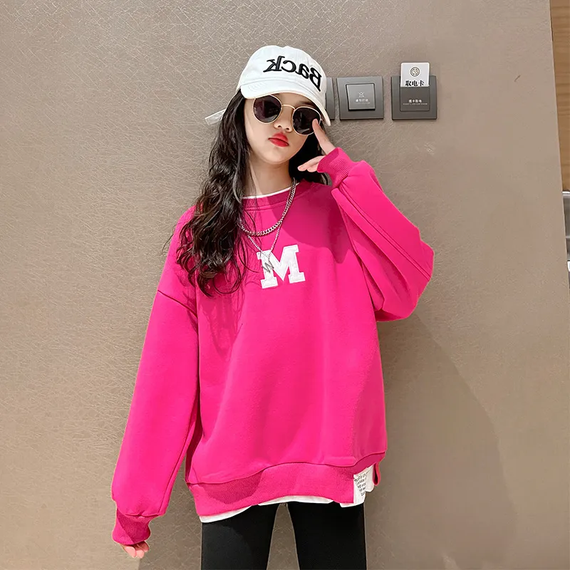 110-170 レイヤード風 ゆったり 春 秋 子供服 キッズ ジュニア 女の子 アルファベット トップス トレーナー スウェット