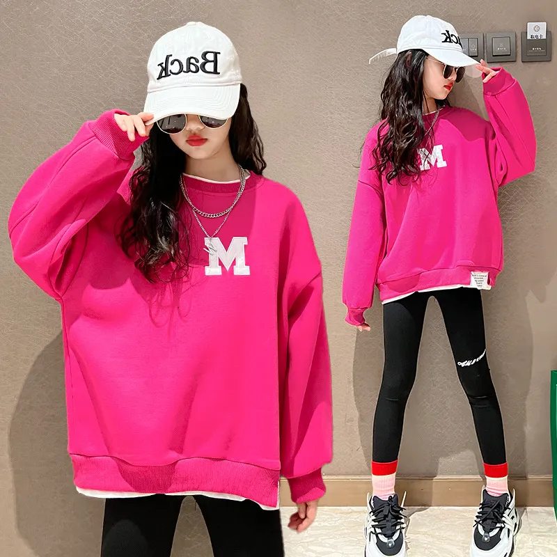 110-170 レイヤード風 ゆったり 春 秋 子供服 キッズ ジュニア 女の子 アルファベット トップス トレーナー スウェット