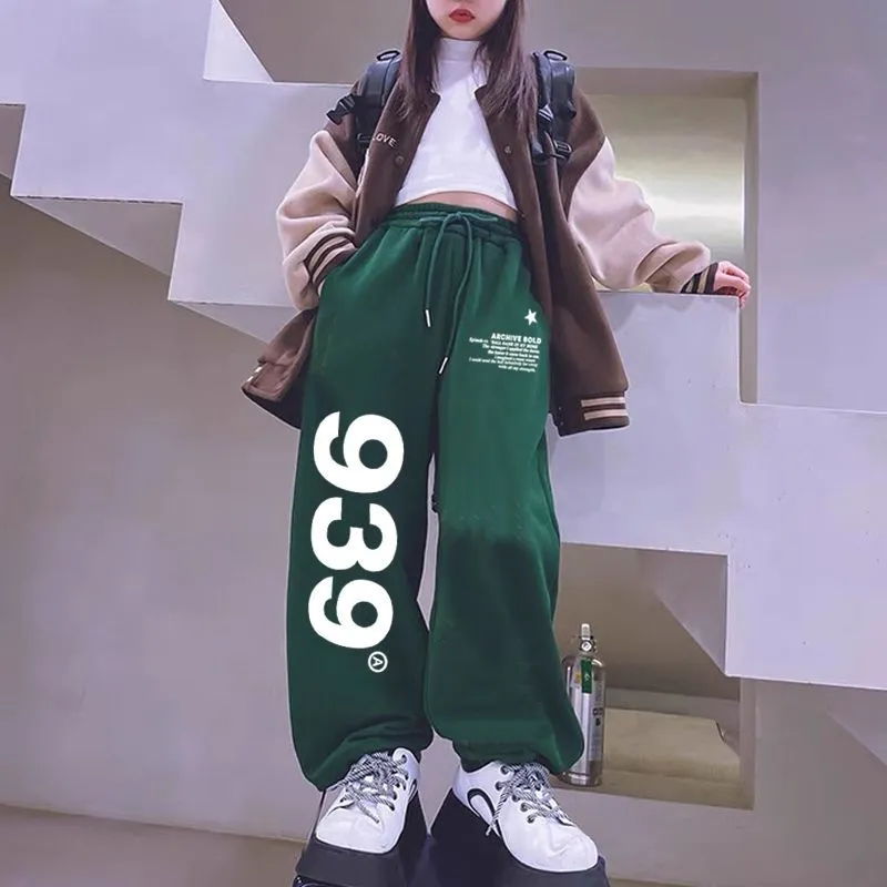 110-170 レトロ ヒップホップ ダンス 夏 子供服 キッズ ジュニア 女の子 数字柄 ゆったり ボトムス スウェットパンツ