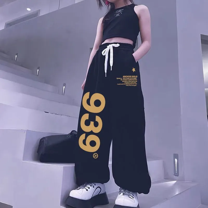 110-170 レトロ ヒップホップ ダンス 夏 子供服 キッズ ジュニア 女の子 数字柄 ゆったり ボトムス スウェットパンツ