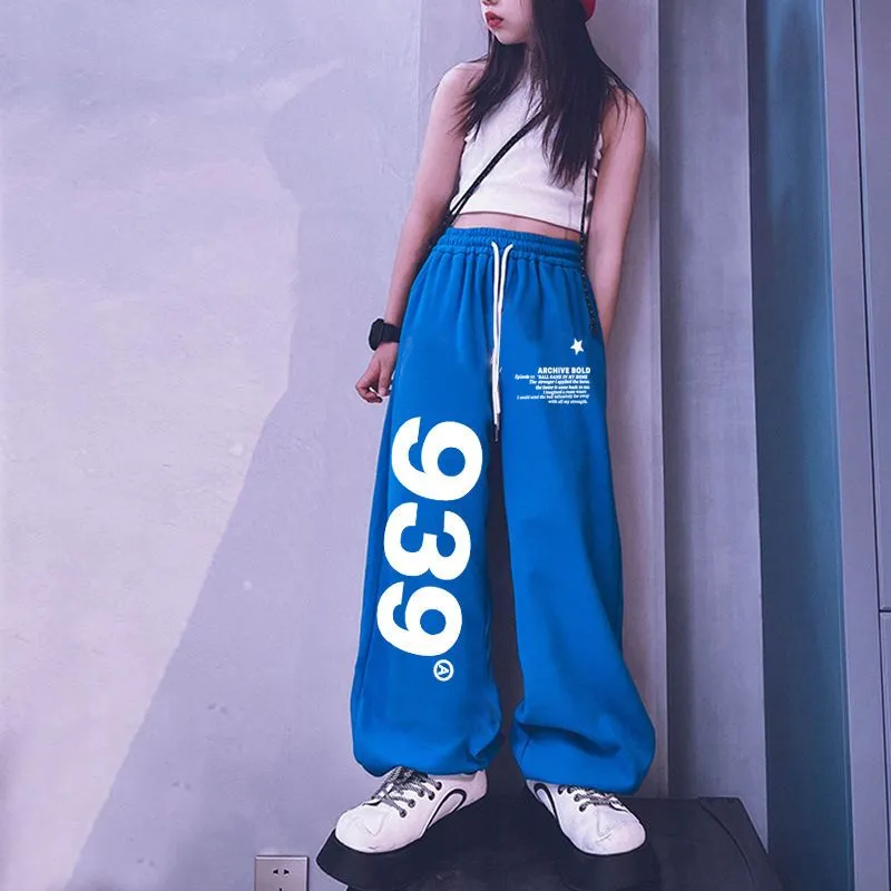 110-170 レトロ ヒップホップ ダンス 夏 子供服 キッズ ジュニア 女の子 数字柄 ゆったり ボトムス スウェットパンツ