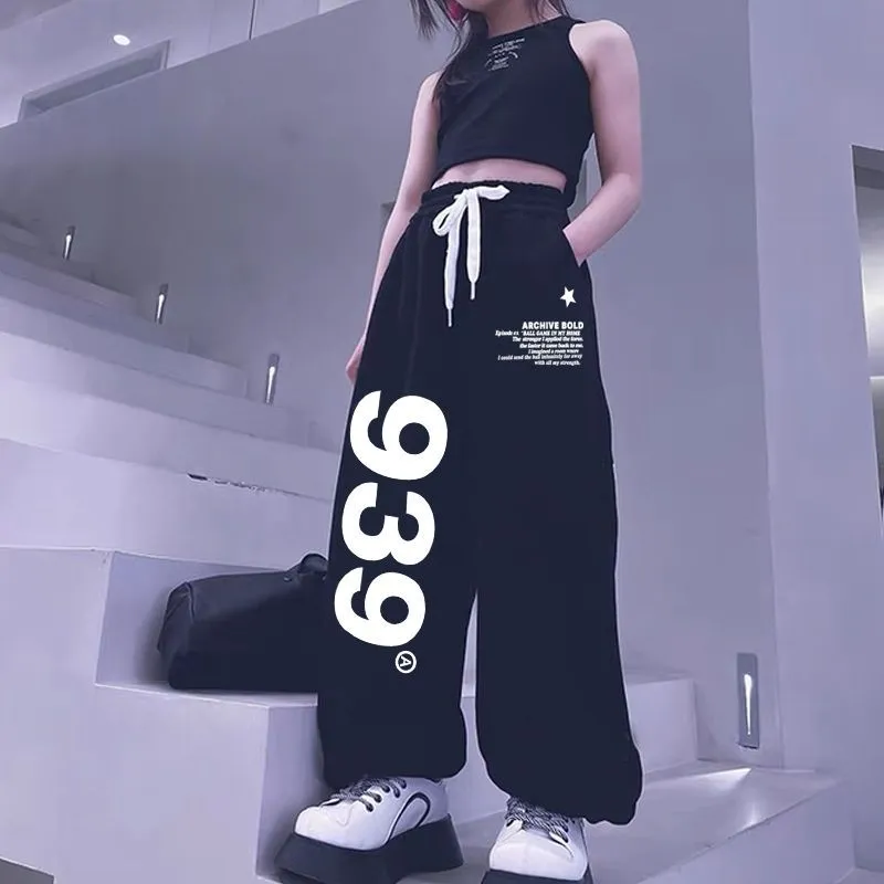 110-170 レトロ ヒップホップ ダンス 夏 子供服 キッズ ジュニア 女の子 数字柄 ゆったり ボトムス スウェットパンツ