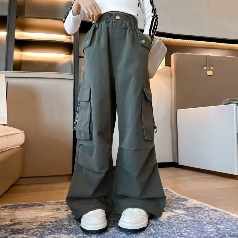 120-170 ヒップホップ ダンス 春秋 子供服 キッズ ジュニア 女の子 無地 ポケット付き ゆったり ボトムス カーゴパンツ
