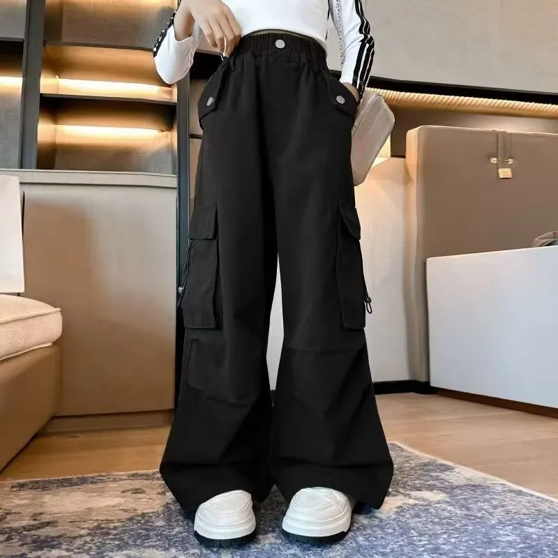 120-170 ヒップホップ ダンス 春秋 子供服 キッズ ジュニア 女の子 無地 ポケット付き ゆったり ボトムス カーゴパンツ