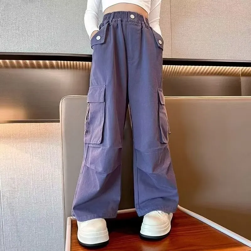 120-170 ヒップホップ ダンス 春秋 子供服 キッズ ジュニア 女の子 無地 ポケット付き ゆったり ボトムス カーゴパンツ