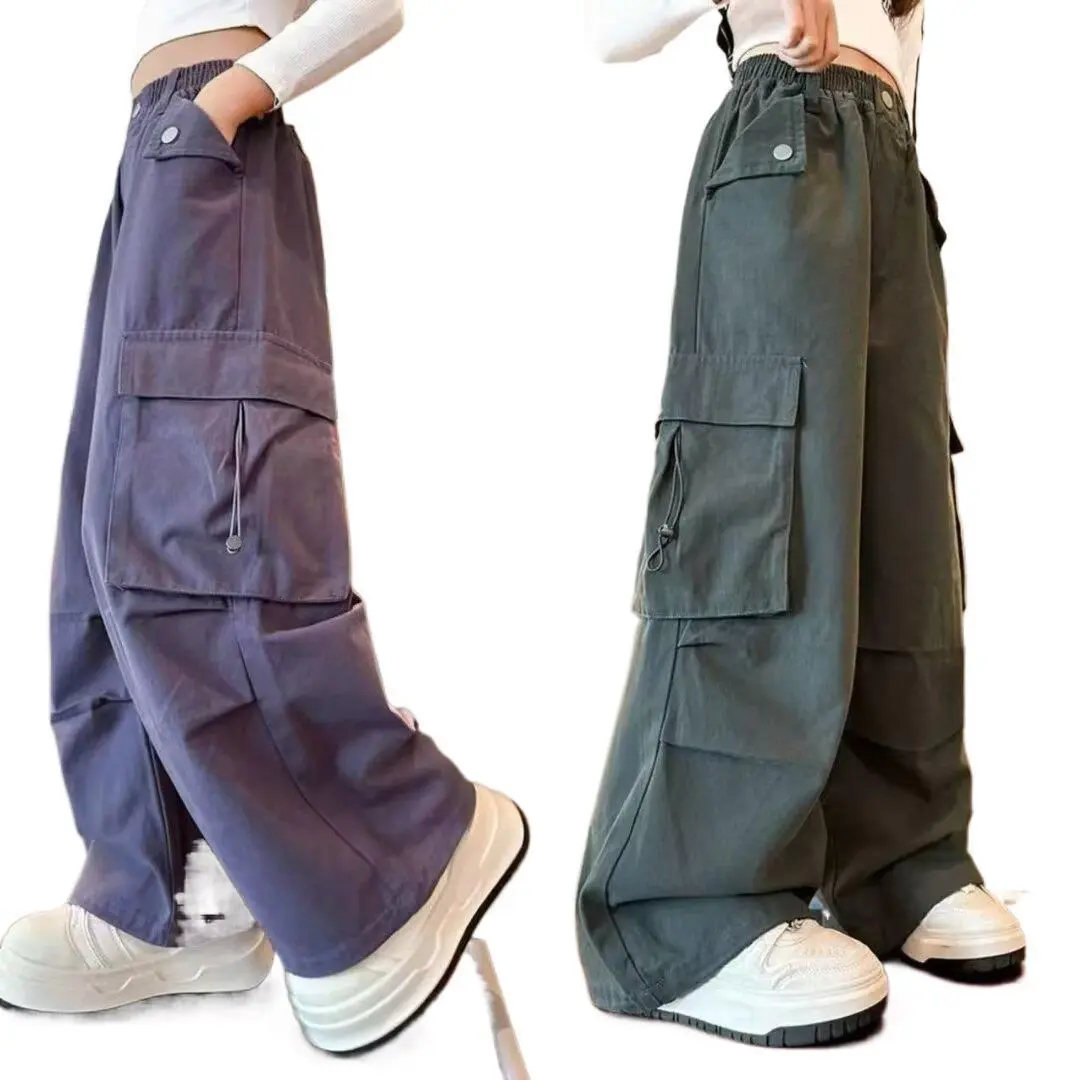 120-170 ヒップホップ ダンス 春秋 子供服 キッズ ジュニア 女の子 無地 ポケット付き ゆったり ボトムス カーゴパンツ