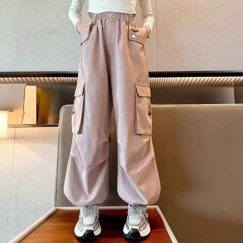 120-170 ヒップホップ ダンス 春秋 子供服 キッズ ジュニア 女の子 無地 ポケット付き ゆったり ボトムス カーゴパンツ