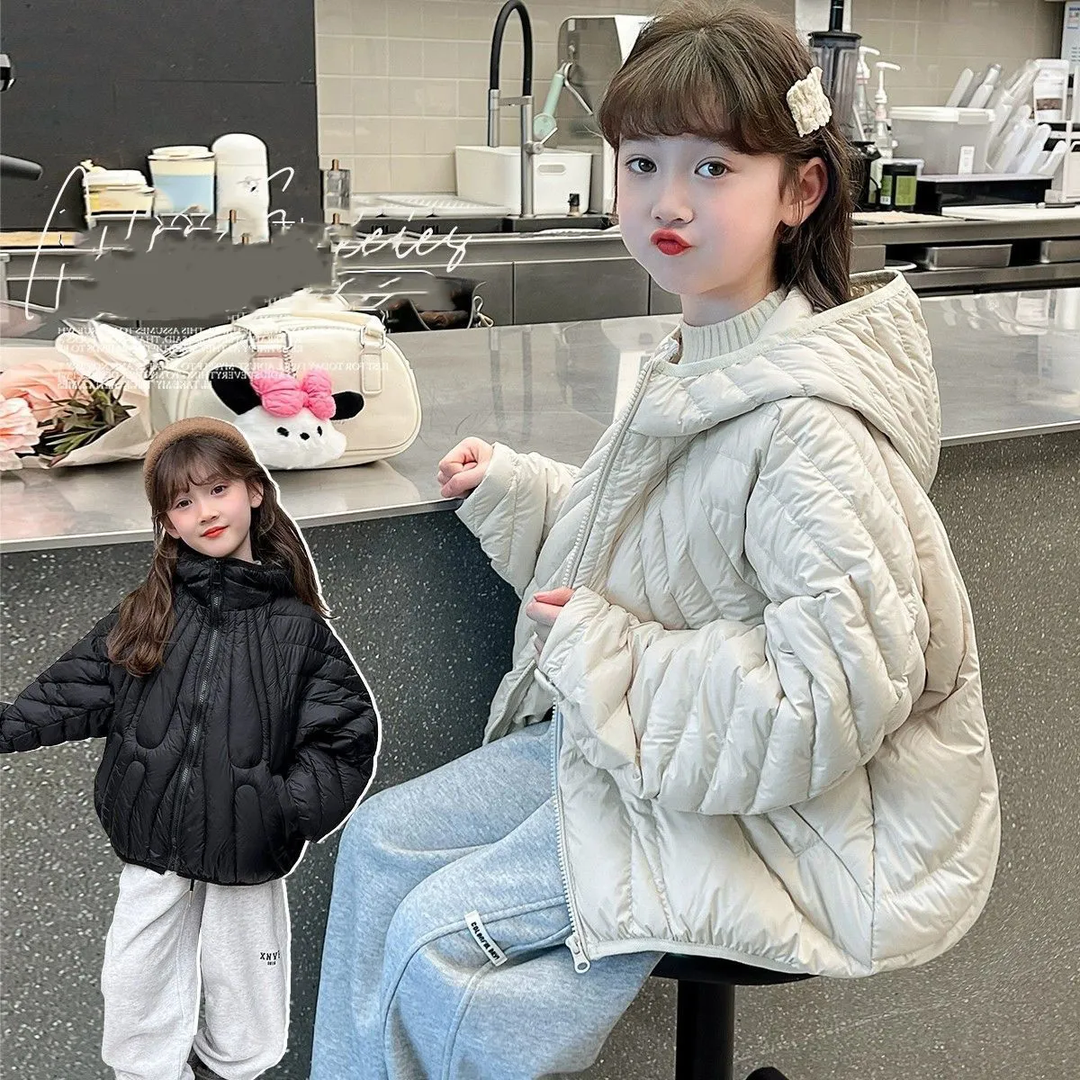 120-170 特別デザイン ゆったり 厚手 秋冬 子供服 キッズ ジュニア 女の子 無地 フード付き 綿コート アウター