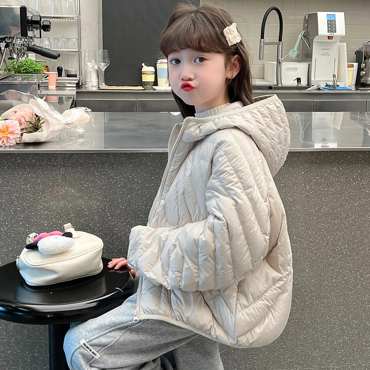 120-170 特別デザイン ゆったり 厚手 秋冬 子供服 キッズ ジュニア 女の子 無地 フード付き 綿コート アウター