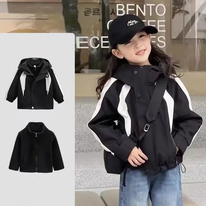 110-160 韓国 重ね着 ポーラーフリース 春秋冬 子供服 キッズ ジュニア 男女兼用 男の子 女の子 配色 マウンテンパーカー ジャケット アウター