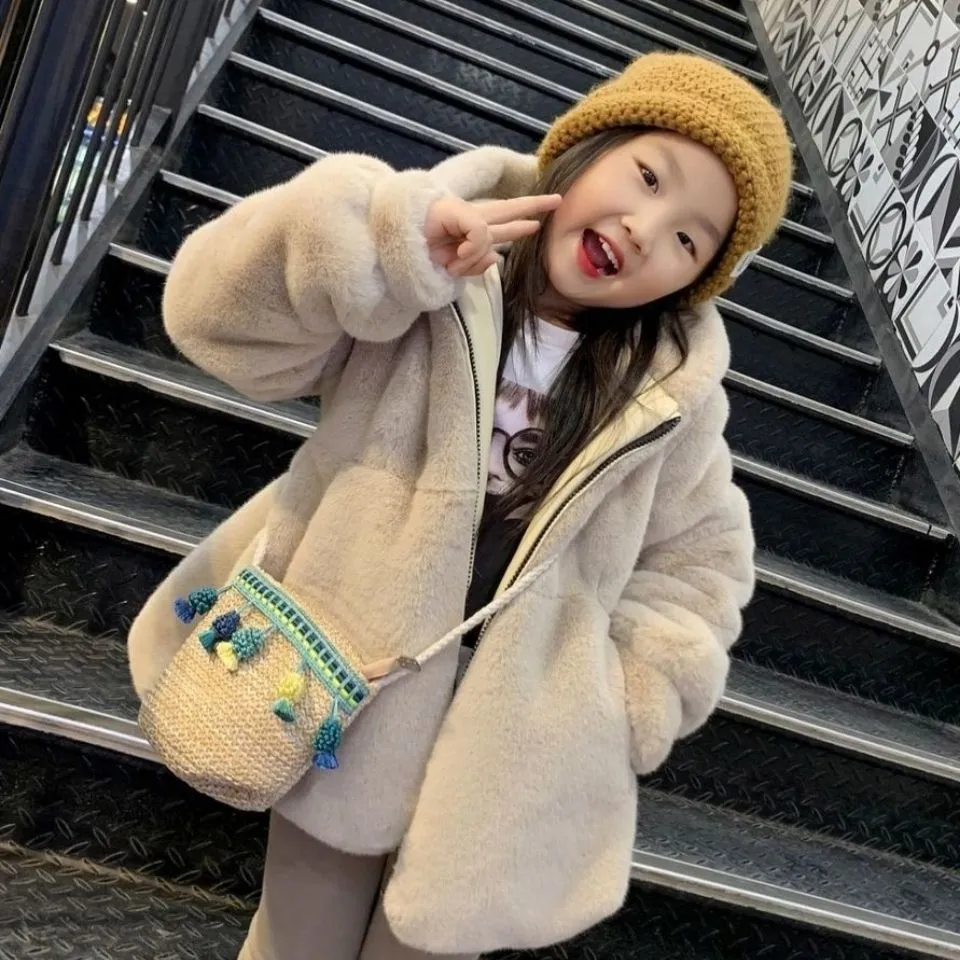 【80-160】全4色 無地 フワフワ フード付き 厚手 秋冬 子供服 キッズ 女の子 コート アウター