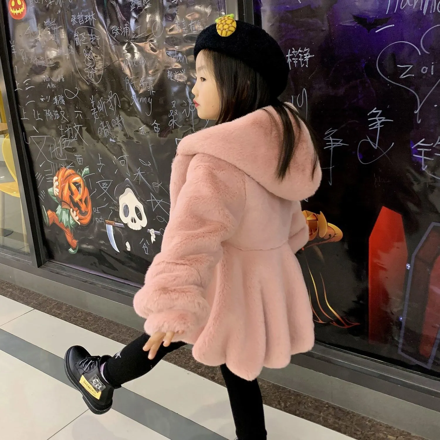 【80-160】全4色 無地 フワフワ フード付き 厚手 秋冬 子供服 キッズ 女の子 コート アウター