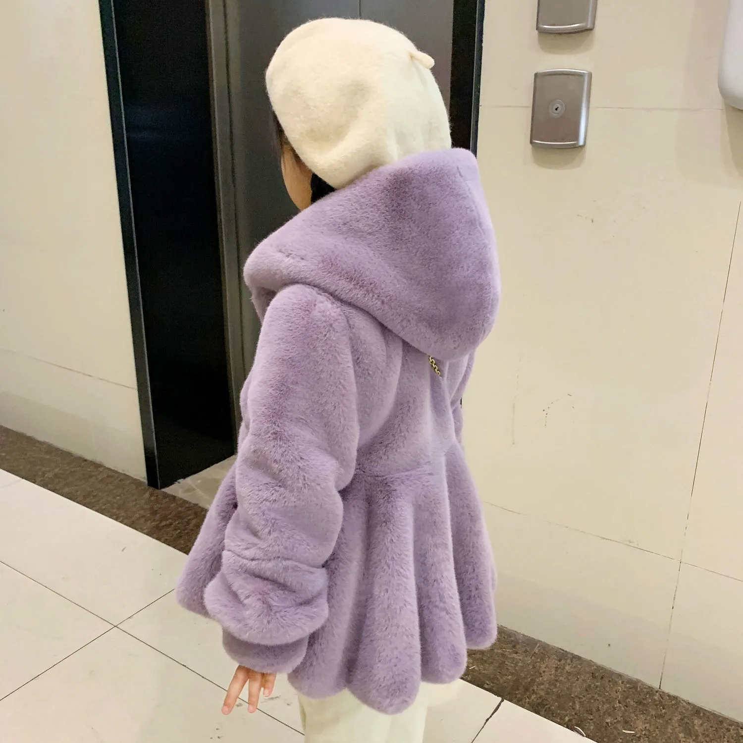 【80-160】全4色 無地 フワフワ フード付き 厚手 秋冬 子供服 キッズ 女の子 コート アウター