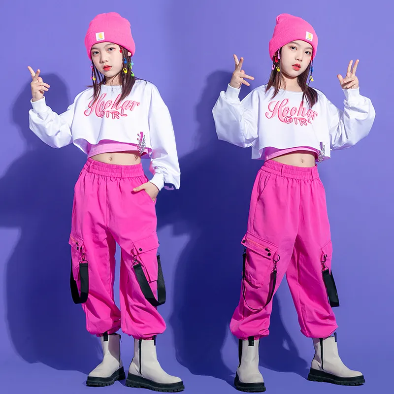 【110-180】ヒップホップ ダンス アルファベット トレーナー✛タンクトップ✛カーゴパンツ 春秋 子供服 キッズ ジュニア 女の子 3点 セットアップ