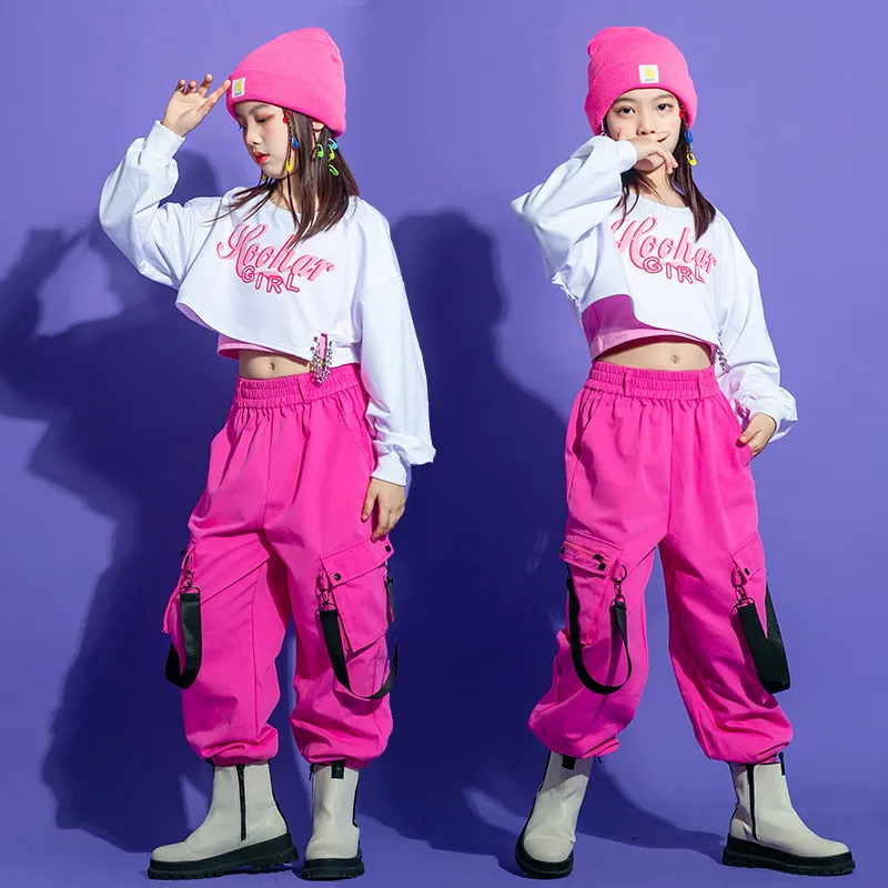 【110-180】ヒップホップ ダンス アルファベット トレーナー✛タンクトップ✛カーゴパンツ 春秋 子供服 キッズ ジュニア 女の子 3点 セットアップ