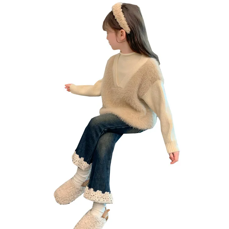 レイヤード 切り替え 120-160ふわふわ 厚手 裏起毛 暖か 春秋 冬 子供服 女の子 キッズ ジュニア トップス ニット セーター