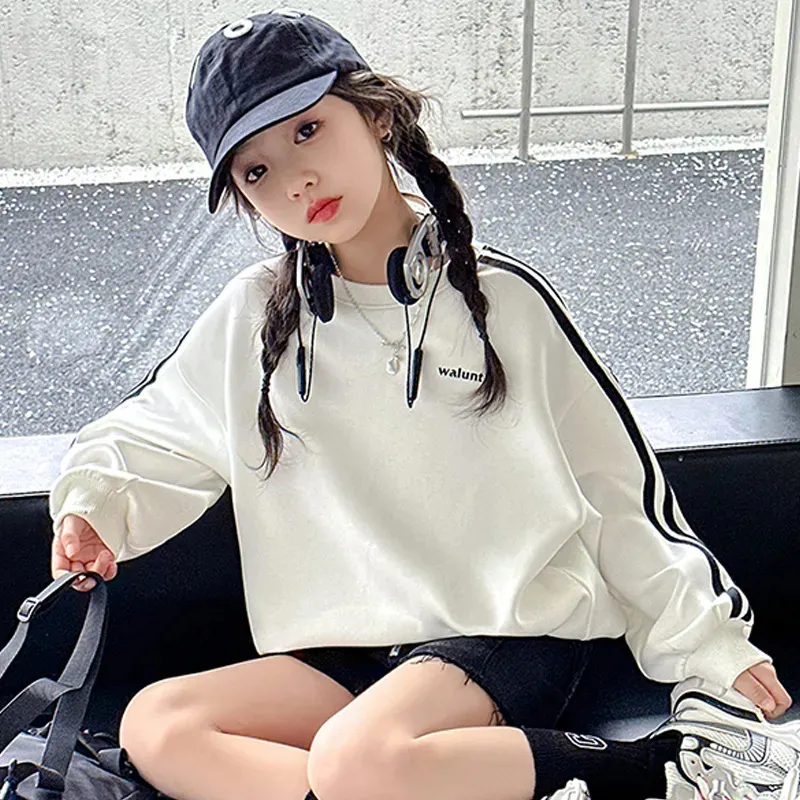110-170 スポーツ系 春 秋 子供服 キッズ ジュニア 女の子 サイドライン アルファベット トップス トレーナー スウェット
