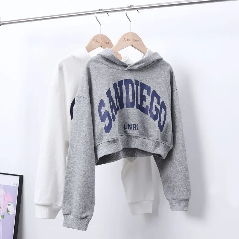 100-170 韓国 3色 春 秋 子供服 キッズ ジュニア 女の子 ショート丈 アルファベット フード付き トップス パーカー